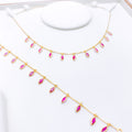 Regal Pink Marquise 22k Gold Necklace Set w/ Bracelet
