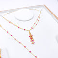 Fancy Two-Chain Pink CZ Drop 22k Gold Necklace Set w/ Bracelet