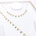 22k-gold-Extravagant Black Dotted CZ Charm Necklace Set W/ Bracelet