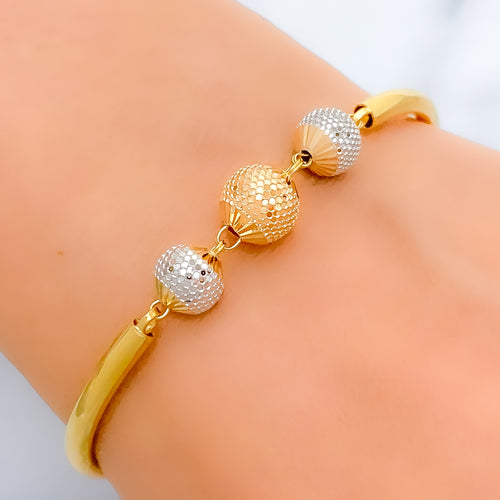Glistening Triple Bead 22k Gold Bangle Bracelet
