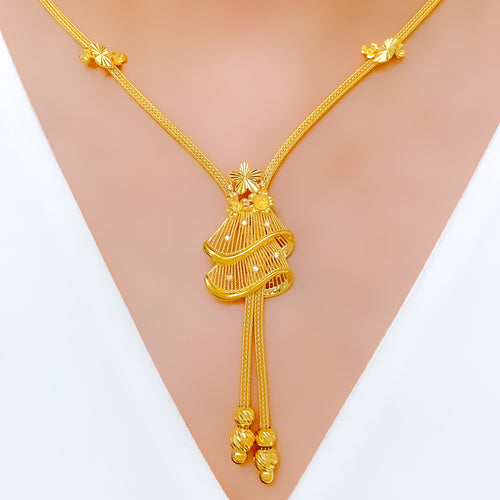 Unique Striped Lace 22k Gold Necklace Set