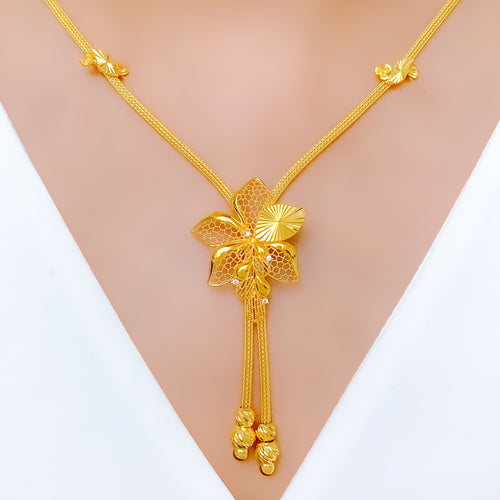 Upscale Filigree Orchid 22k Gold Necklace Set