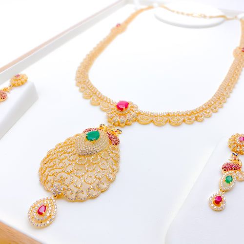 Bridal Peacock CZ Necklace Set