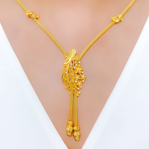 Dressy Dangling Leaf 22k Gold Necklace Set