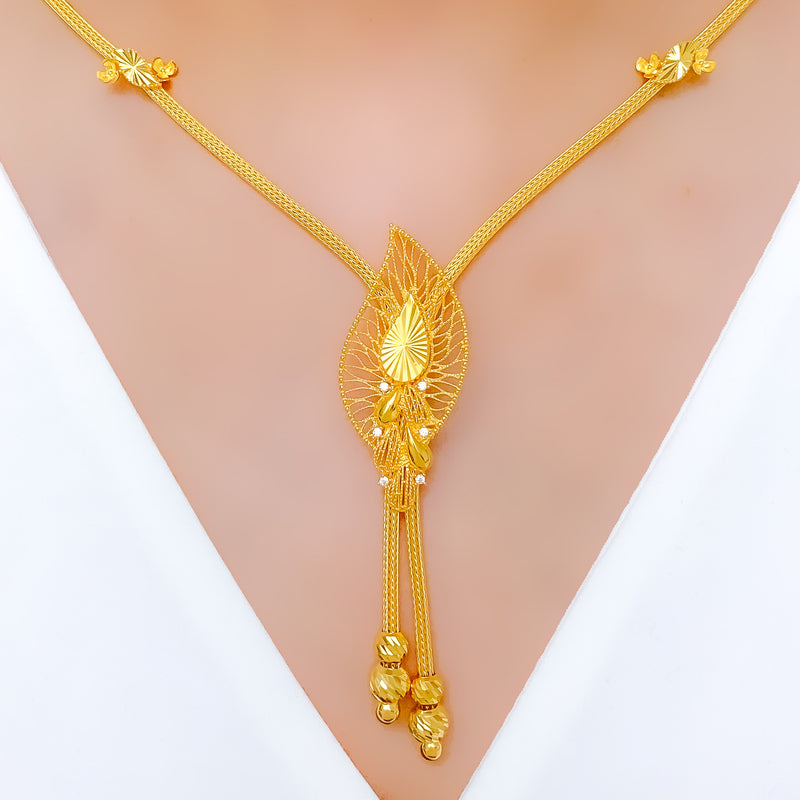 Chic Leaf Drop 22k Gold Necklace Set