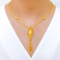 Chic Leaf Drop 22k Gold Necklace Set