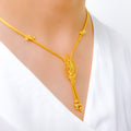 Chic Leaf Drop 22k Gold Necklace Set