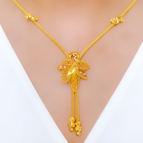 Trendy Floral Jali 22k Gold Necklace Set