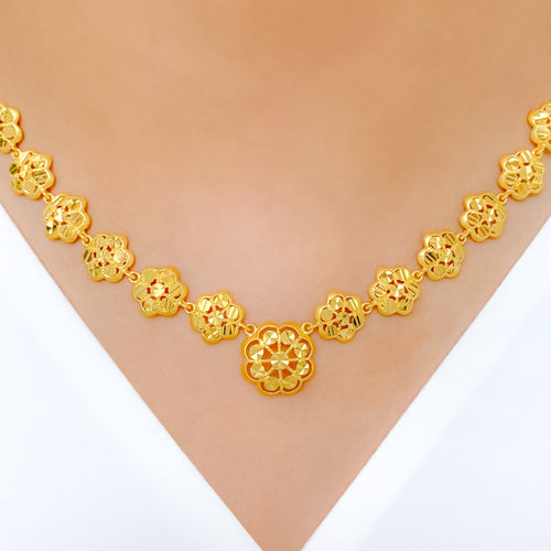 Elevated Floral Dome 22k Gold Link Necklace Set