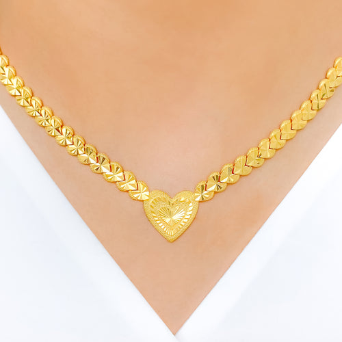 Shining Heart Cluster 22k Gold Necklace Set