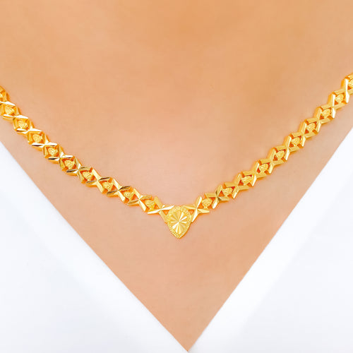 Reflective X Link 22k Gold Necklace Set