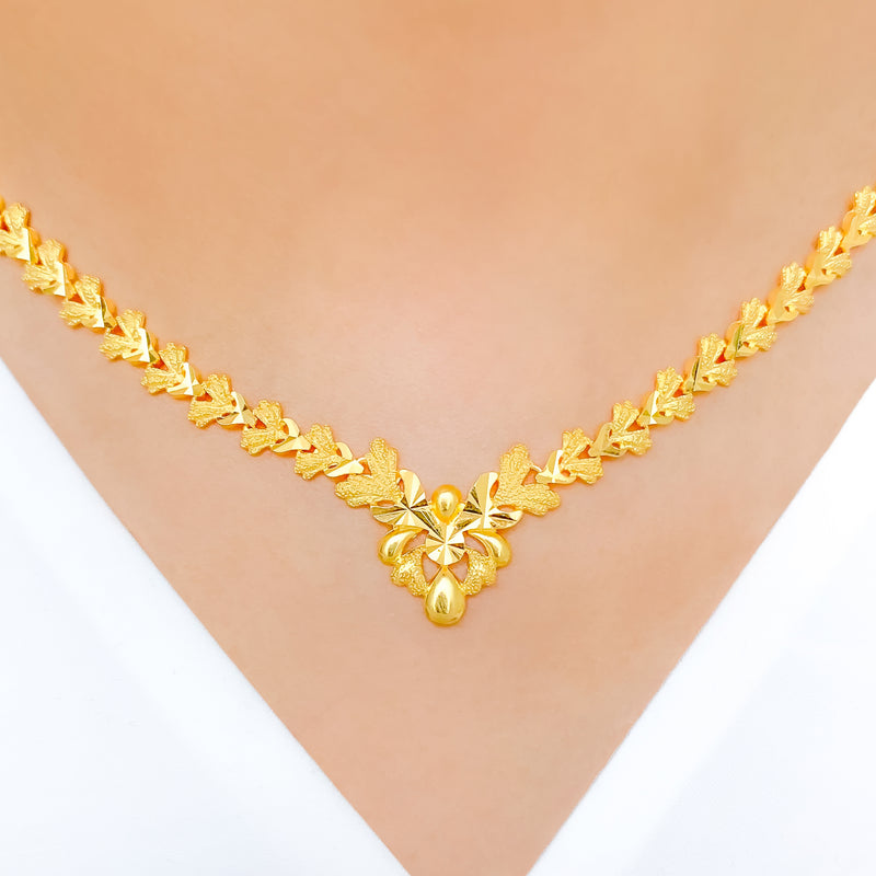 Contemporary Matte 22k Gold Finish Necklace Set