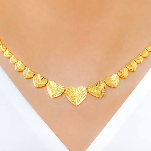 Graduated Glistening Hearts 22k Gold Necklace Set