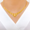 Fancy Shimmering Heart Link 22k Gold Necklace Set