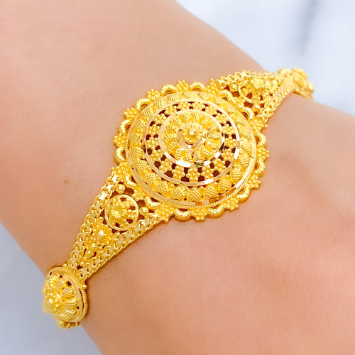 Ornate Floral Dome 22k Gold Bracelet