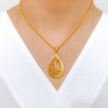 Floral Asymmetrical 22k Gold Two-Tone Pendant Set