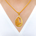 Floral Asymmetrical 22k Gold Two-Tone Pendant Set