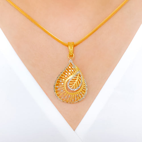 Radiant Two-Tone Leaf 22k Gold Pendant Set