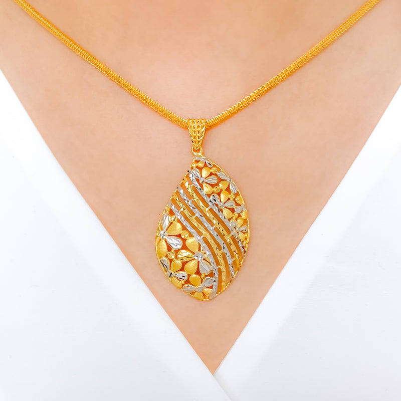 Shimmering Two-Tone Floral 22k Gold Pendant Set