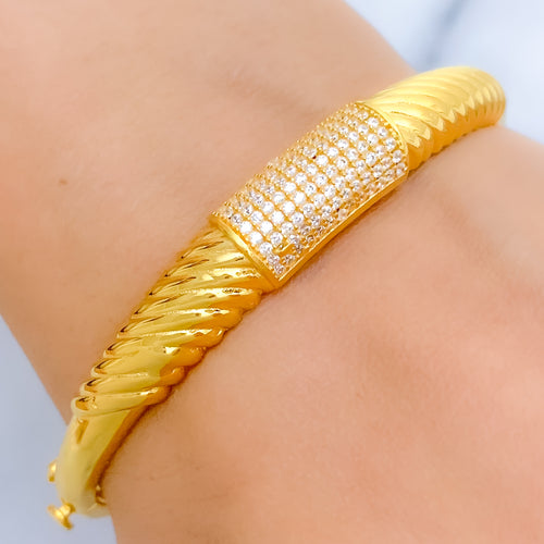 Elevated CZ 22k Gold Bangle Bracelet