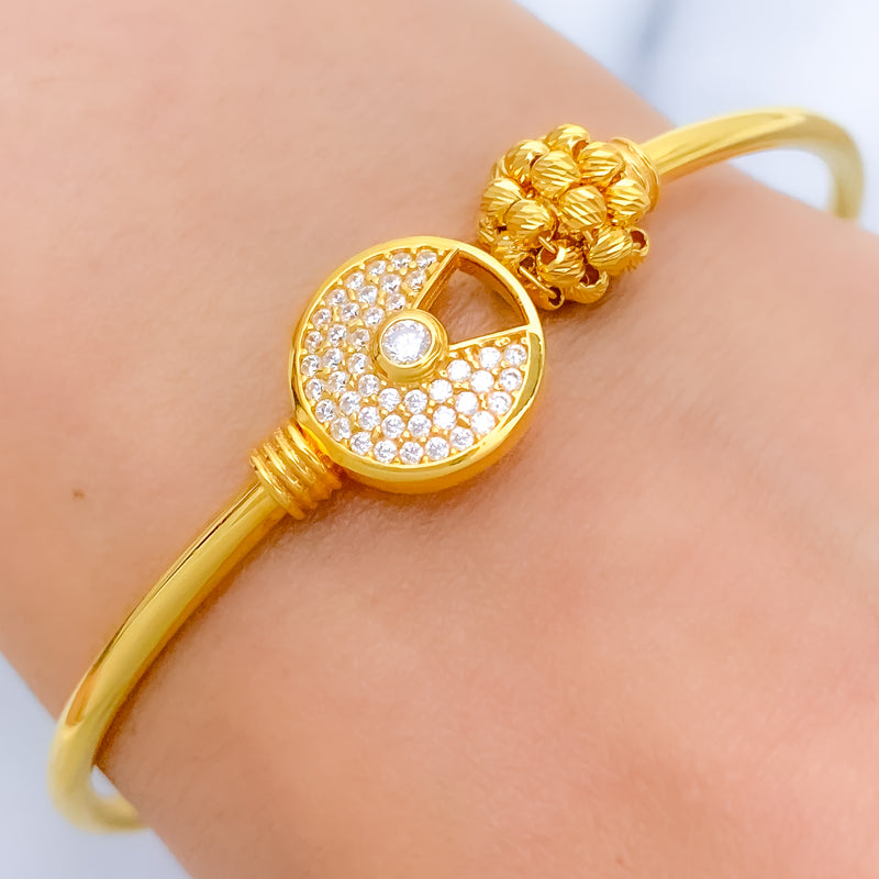 Contemporary Asymmetrical CZ 22k Gold Bangle Bracelet