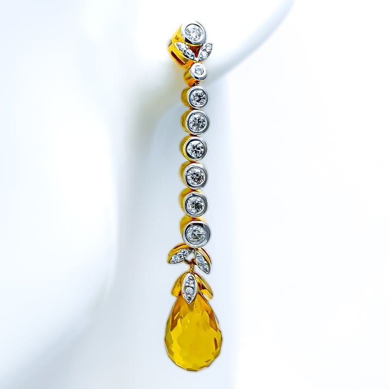 18k-gold-Dangling Citrine Drop Diamond Earrings