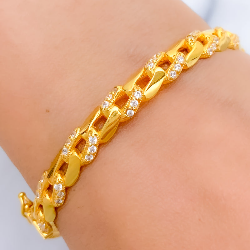 Chic CZ Accented 22k Gold Bangle Bracelet