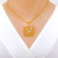 Unique Floral Square 22k Gold Pendant Set