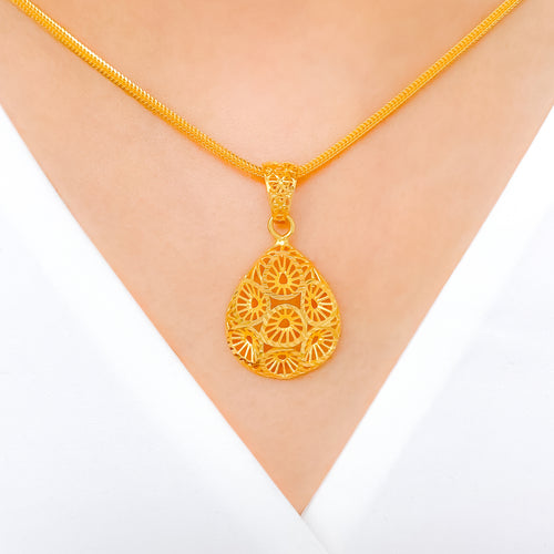 Lightweight Gold Pear 22k Gold Drop Pendant Set