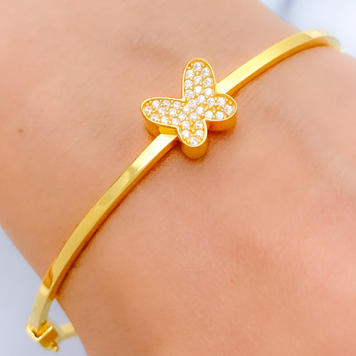 Shimmering CZ Butterfly 22k Gold Bangle Bracelet