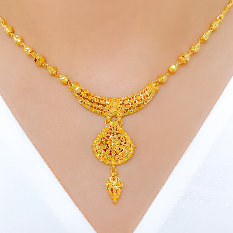 Elegant Reflective 22k Gold Bead Necklace Set
