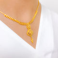 Beaded Floral Multi-Drop 22k Gold Necklace Set