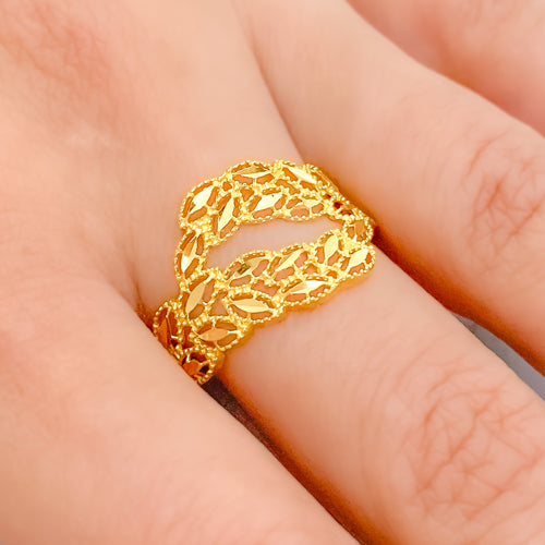 Trendy Layered Leaf 22k Gold Ring