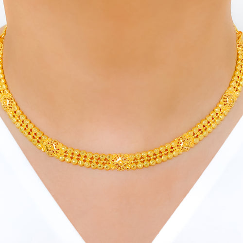 Elegant Multi-Bead 22k Gold Choker Set