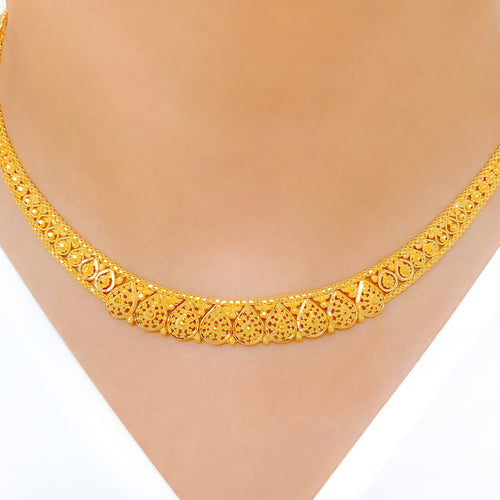 Sophisticated Pear Adorned 22k Gold Choker Set