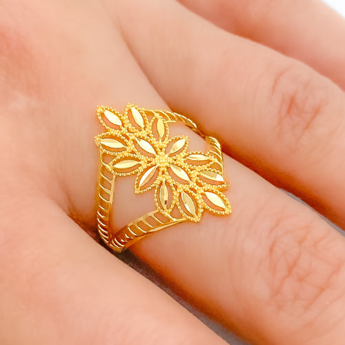 Elongated Cluster 22k Gold Leaf Ring