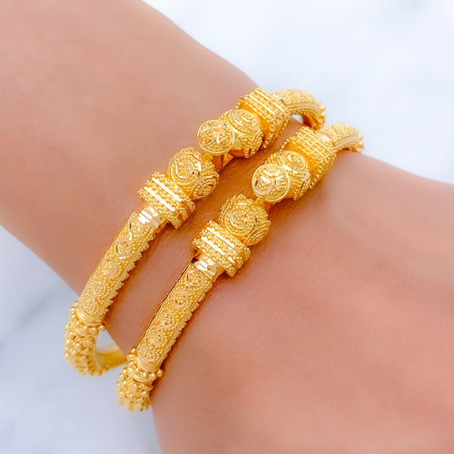 Decorative Beaded Screw 22k Gold Bangles