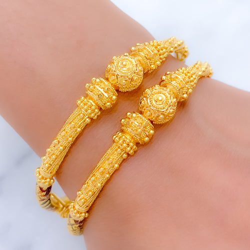 Floral Meenakari Pipe 22k Gold Bangles