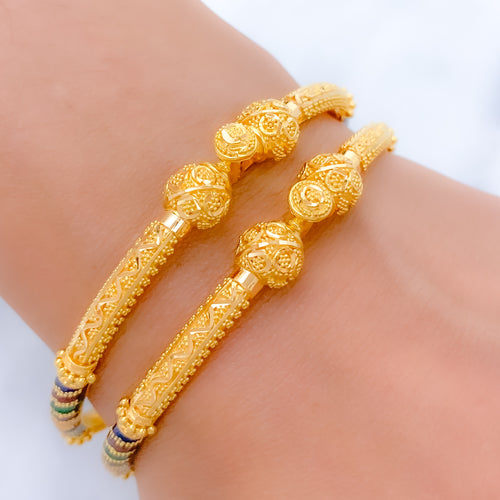 Wavy Meenakari Screw 22k Gold Bangles