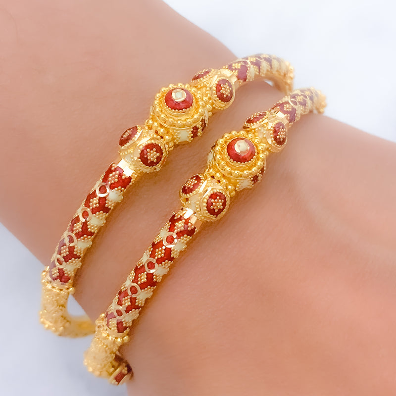 Palatial Red Meenakari 22k Gold Bangles