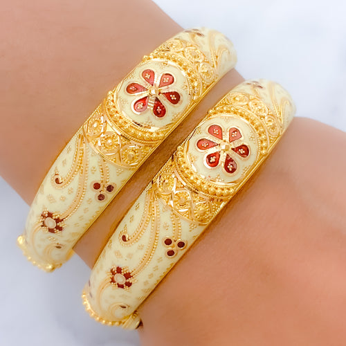 Regal Floral White Meenakari 22k Gold Bangles