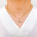 Sparkling Flower Diamond 18k Gold Pendant Set