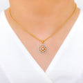 Sparkling Flower Diamond 18k Gold Pendant Set