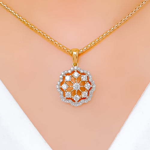 Sparkling Flower Diamond 18k Gold Pendant Set