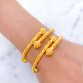 Contemporary Beaded Flowers 22k Gold Bangle Pair