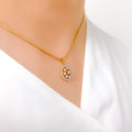 Sparkling Flower Diamond 18k Gold Pendant Set