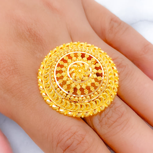 Elevated Shimmering Floral 22k Gold Statement Ring