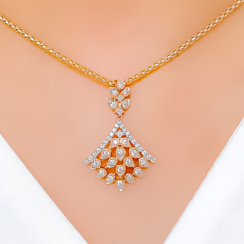 Modest Curved Diamond 18k Gold Pendant Set