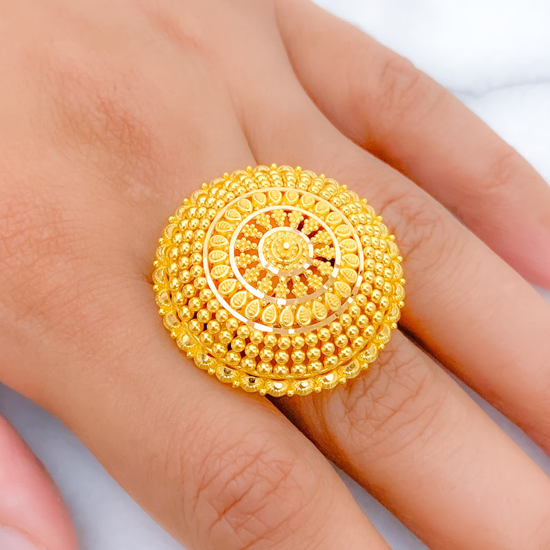 Chic Beaded 22k Gold Dome Ring