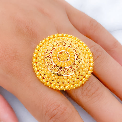 Radiant Round Beaded 22k Gold Statement Ring